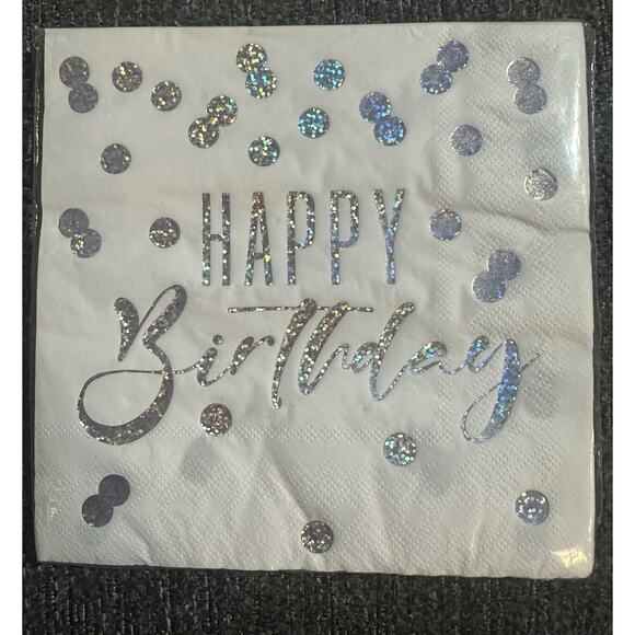Lot of 4 Happy Birthday Silver Foil Polka Dot Luncheon Napkins 2-Ply - Picture 4 of 4